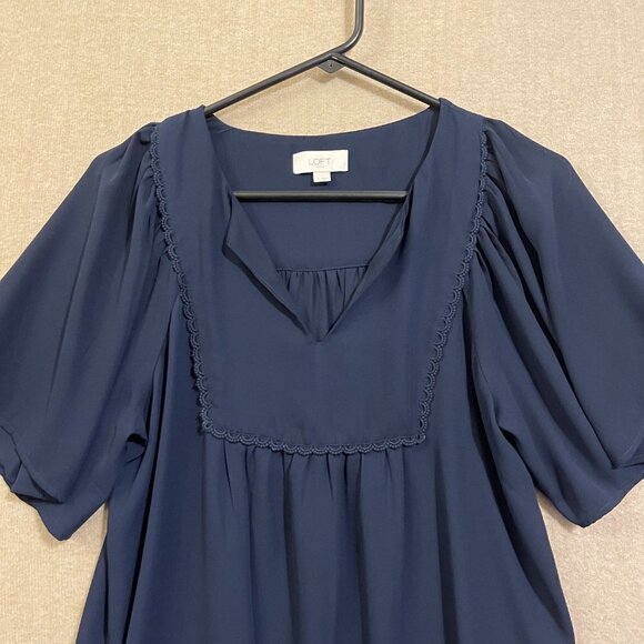 Loft Blouse Women's Small Dark Blue Flared Sleeves - Picture 2 of 10